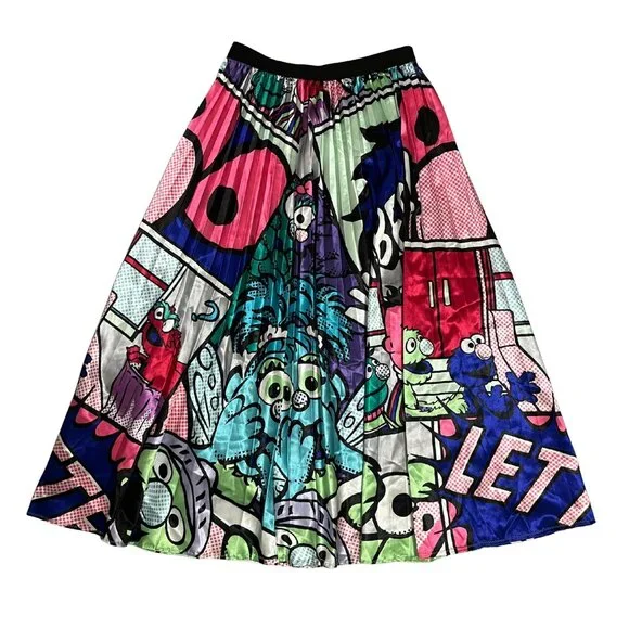 Sesame Street Women's Pleated Maxi Skirt Size L/XL Graphic Elmo Oscar Retro - Picture 1 of 8